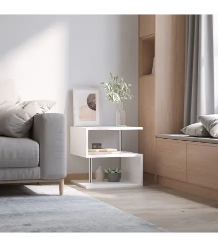 Mesita Auxiliar Mesa Auxiliar Pequeña Mesa para Sofá de Forma S con Compartimento Abierto Moderno 50x50x50 cm Blanco