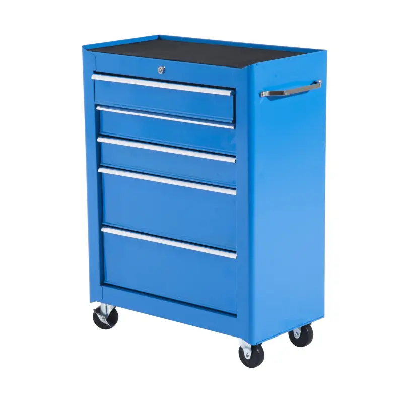 Carro de Herramientas para Taller con Ruedas 5 Cajones Armario con Cierre y Asa Lateral 61,5x33x82,5 cm Azul Carro de Herramientas para Taller con Ruedas 5 Cajones Armario con Cierre y Asa Lateral 61,5x33x82,5 cm Azul