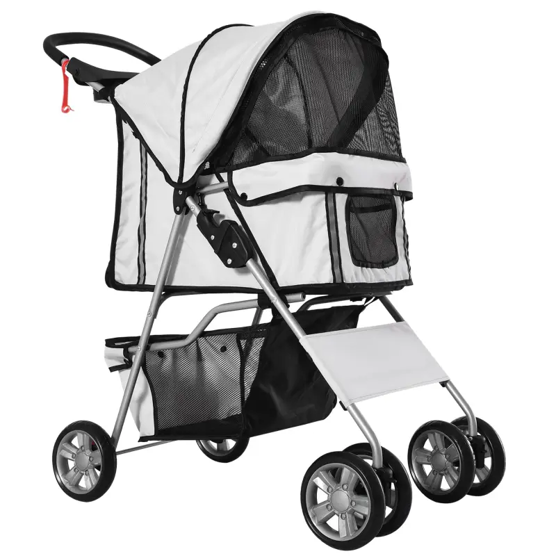 Carrito para Perros Pequeños con Toldo Ajustable Cesta de Almacenaje Portavasos y 2 Ruedas Universales 75x45x97 cm Gris
