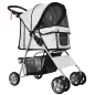 Carrito para Perros Pequeños con Toldo Ajustable Cesta de Almacenaje Portavasos y 2 Ruedas Universales 75x45x97 cm Gris