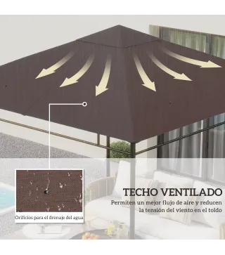 Techo de Repuesto para Cenador, 3x3 m, Cubierta de Repuesto con 8 Orificios de Drenaje, Ventilación y Protección UV, SOLO Toldo