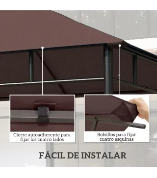 Techo de Repuesto para Cenador, 3x3 m, Cubierta de Repuesto con 8 Orificios de Drenaje, Ventilación y Protección UV, SOLO Toldo