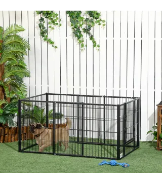Parque para Perros de 6 Paneles Valla Metálica para Mascotas con Ancho Ajustable 82,5-150x79x61 cm Negro