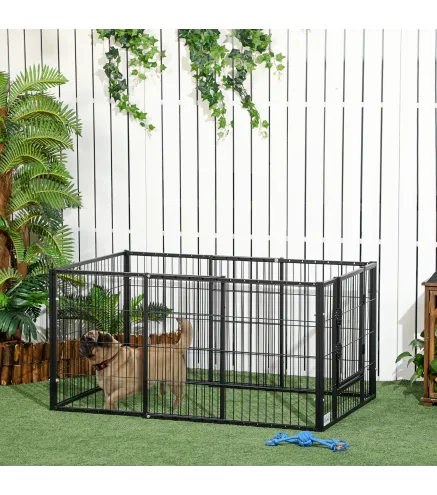 Parque para Perros de 6 Paneles Valla Metálica para Mascotas con Ancho Ajustable 82,5-150x79x61 cm Negro