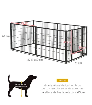 Parque para Perros de 6 Paneles Valla Metálica para Mascotas con Ancho Ajustable 82,5-150x79x61 cm Negro