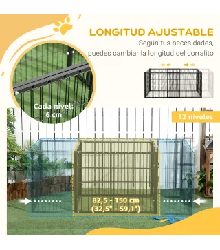Parque para Perros de 6 Paneles Valla Metálica para Mascotas con Ancho Ajustable 82,5-150x79x61 cm Negro