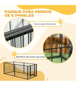 Parque para Perros de 6 Paneles Valla Metálica para Mascotas con Ancho Ajustable 82,5-150x79x61 cm Negro