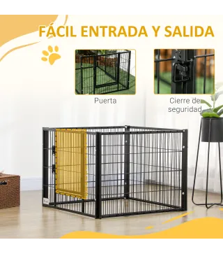 Parque para Perros de 6 Paneles Valla Metálica para Mascotas con Ancho Ajustable 82,5-150x79x61 cm Negro