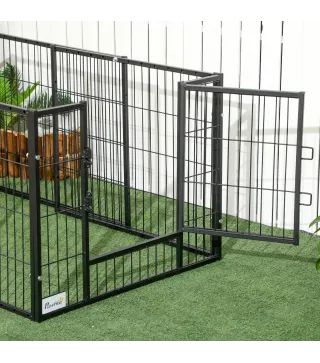 Parque para Perros de 6 Paneles Valla Metálica para Mascotas con Ancho Ajustable 82,5-150x79x61 cm Negro