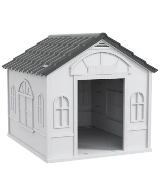 Casa para Perros 84,2x98,2x82 cm con Patrón de Ventana y Techo de Tejas de Imitación para Perros Grandes Gris y Blanco