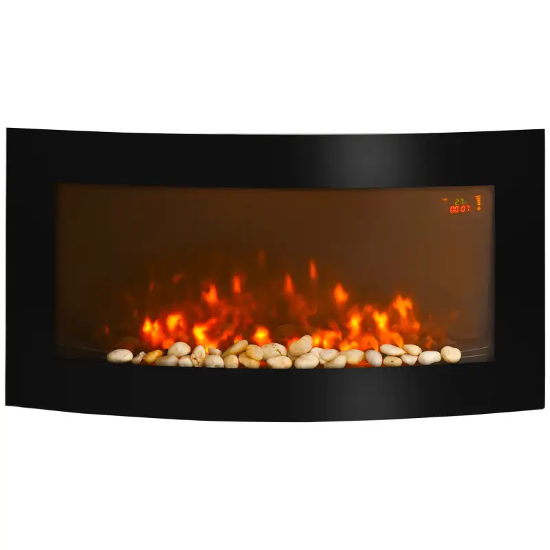 Chimenea Eléctrica de Pared 1000W/2000W con Temperatura Ajustable Efecto Llamas y Mando a Distancia 89,2x13,5x48cm Negro