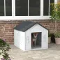 Casa para Perros 84,2x98,2x82 cm con Patrón de Ventana y Techo de Tejas de Imitación para Perros Grandes Gris y Blanco
