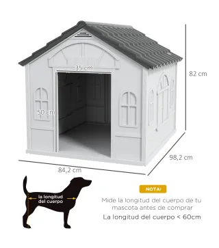 Casa para Perros 84,2x98,2x82 cm con Patrón de Ventana y Techo de Tejas de Imitación para Perros Grandes Gris y Blanco