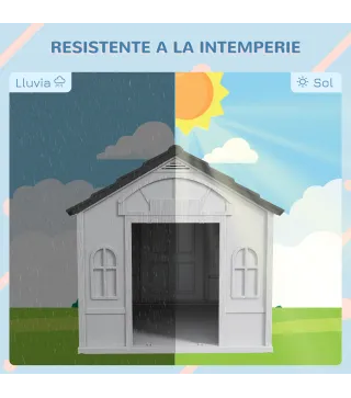 Casa para Perros 84,2x98,2x82 cm con Patrón de Ventana y Techo de Tejas de Imitación para Perros Grandes Gris y Blanco