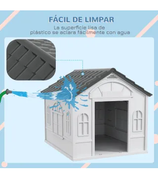 Casa para Perros 84,2x98,2x82 cm con Patrón de Ventana y Techo de Tejas de Imitación para Perros Grandes Gris y Blanco