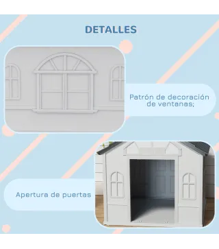 Casa para Perros 84,2x98,2x82 cm con Patrón de Ventana y Techo de Tejas de Imitación para Perros Grandes Gris y Blanco