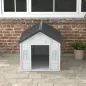Casa para Perros 84,2x98,2x82 cm con Patrón de Ventana y Techo de Tejas de Imitación para Perros Grandes Gris y Blanco