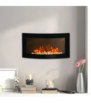 Chimenea Eléctrica de Pared 1000W/2000W con Temperatura Ajustable Efecto Llamas y Mando a Distancia 89,2x13,5x48cm Negro
