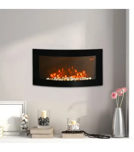 Chimenea Eléctrica de Pared 1000W/2000W con Temperatura Ajustable Efecto Llamas y Mando a Distancia 89,2x13,5x48cm Negro