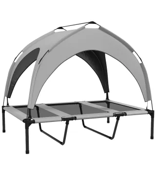 Cama para Perros Elevada con Toldo Marco de Acero y Bolsa de Transporte para Interior Exterior 106x76x94 cm Gris Claro