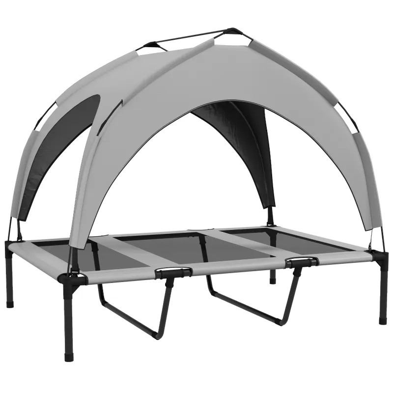 Cama para Perros Elevada con Toldo Marco de Acero y Bolsa de Transporte para Interior Exterior 106x76x94 cm Gris Claro