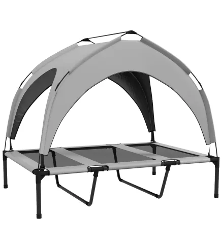 Cama para Perros Elevada con Toldo Marco de Acero y Bolsa de Transporte para Interior Exterior 106x76x94 cm Gris Claro