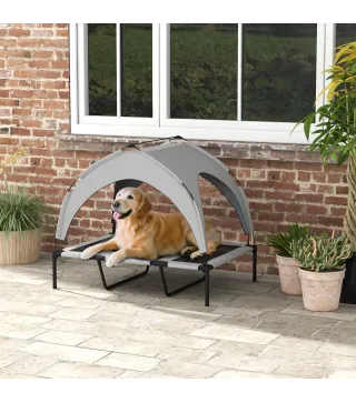 Cama para Perros Elevada con Toldo Marco de Acero y Bolsa de Transporte para Interior Exterior 106x76x94 cm Gris Claro
