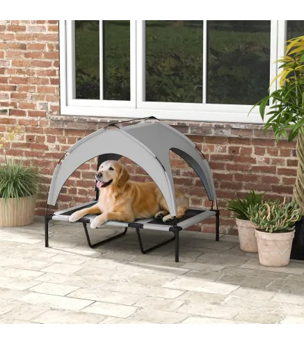 Cama para Perros Elevada con Toldo Marco de Acero y Bolsa de Transporte para Interior Exterior 106x76x94 cm Gris Claro