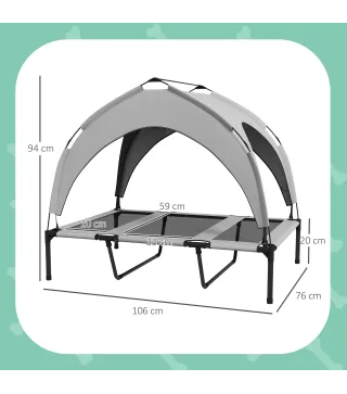 Cama para Perros Elevada con Toldo Marco de Acero y Bolsa de Transporte para Interior Exterior 106x76x94 cm Gris Claro