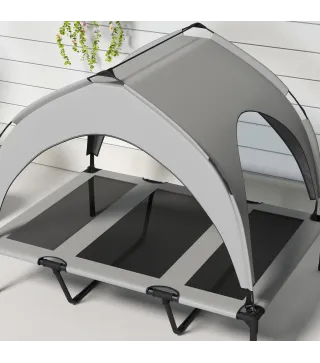 Cama para Perros Elevada con Toldo Marco de Acero y Bolsa de Transporte para Interior Exterior 106x76x94 cm Gris Claro