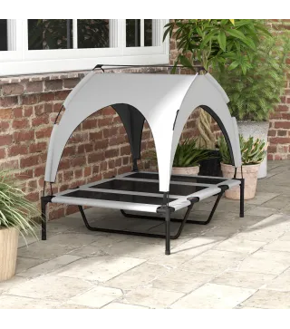 Cama para Perros Elevada con Toldo Marco de Acero y Bolsa de Transporte para Interior Exterior 106x76x94 cm Gris Claro