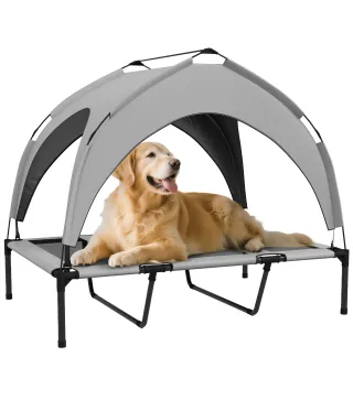 Cama para Perros Elevada con Toldo Marco de Acero y Bolsa de Transporte para Interior Exterior 106x76x94 cm Gris Claro