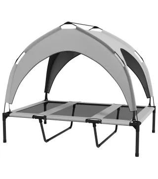 Cama para Perros Elevada con Toldo Marco de Acero y Bolsa de Transporte para Interior Exterior 106x76x94 cm Gris Claro
