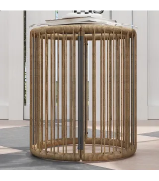 Juego de 2 Sillas y Mesa de Ratán con Cojines Acolchados y Encimera de Vidrio para Balcón Terraza Natural