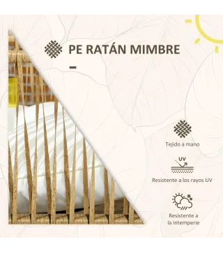 Conjunto de Jardín Exterior de Ratán Sintético con 2 Sillones 1 Sofá de 2 Plazas 1 Mesa de Centro y Cojines Crema