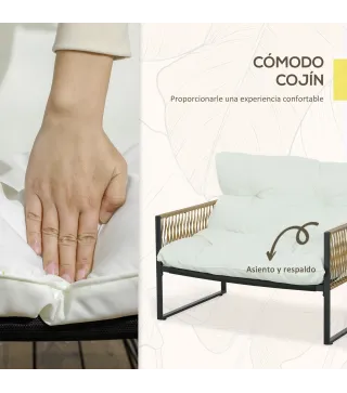 Conjunto de Jardín Exterior de Ratán Sintético con 2 Sillones 1 Sofá de 2 Plazas 1 Mesa de Centro y Cojines Crema