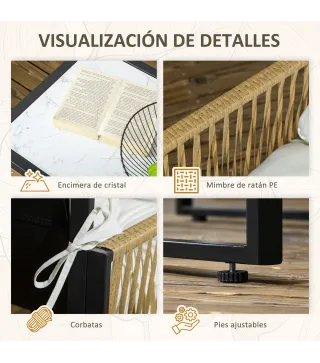 Conjunto de Jardín Exterior de Ratán Sintético con 2 Sillones 1 Sofá de 2 Plazas 1 Mesa de Centro y Cojines Crema