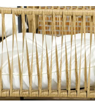 Conjunto de Jardín Exterior de Ratán Sintético con 2 Sillones 1 Sofá de 2 Plazas 1 Mesa de Centro y Cojines Crema