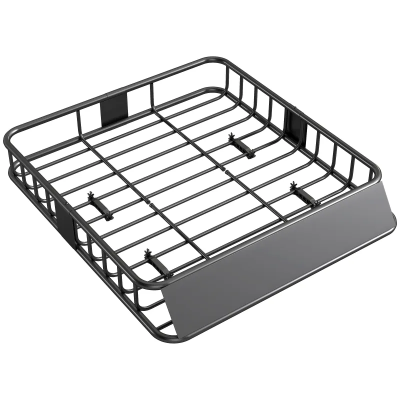 Cesta de Techo Universal para Vehículos de Acero Carga 90,7 kg con Deflector Barandillas 110,5x99,5x18,5 cm Negro