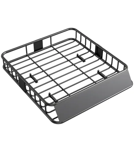 Cesta de Techo Universal para Vehículos de Acero Carga 90,7 kg con Deflector Barandillas 110,5x99,5x18,5 cm Negro