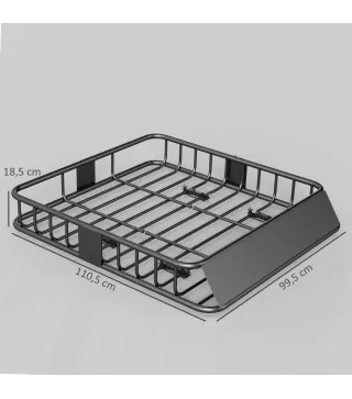 Cesta de Techo Universal para Vehículos de Acero Carga 90,7 kg con Deflector Barandillas 110,5x99,5x18,5 cm Negro
