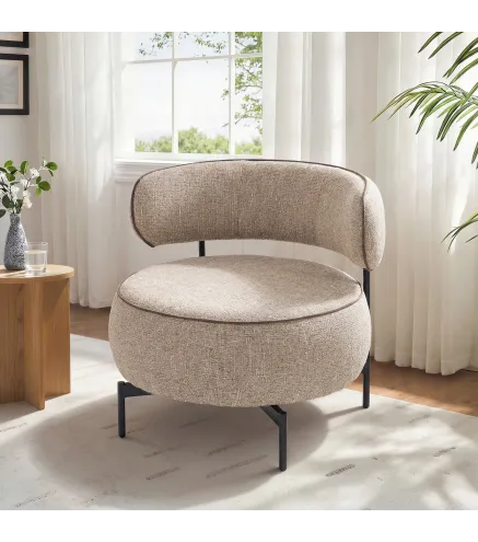 Butaca de Salón con Asiento Giratorio Tapizado en Lino Asiento Amplio Relleno Grueso Patas de Metal Beige