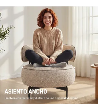 Butaca de Salón con Asiento Giratorio Tapizado en Lino Asiento Amplio Relleno Grueso Patas de Metal Beige