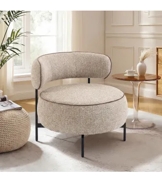 Butaca de Salón con Asiento Giratorio Tapizado en Lino Asiento Amplio Relleno Grueso Patas de Metal Beige