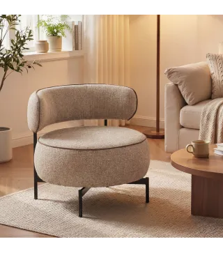 Butaca de Salón con Asiento Giratorio Tapizado en Lino Asiento Amplio Relleno Grueso Patas de Metal Beige