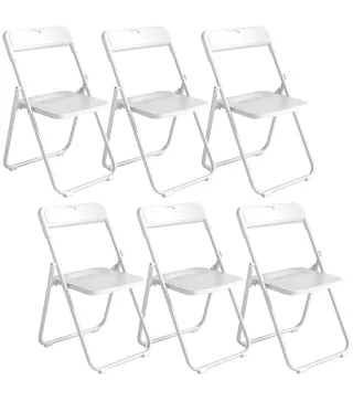 Juego de 6 Sillas Plegables de Plástico con Respaldo Curvo Diseño Ventilación Estructura de Acero 48,5x47x75 cm Blanco