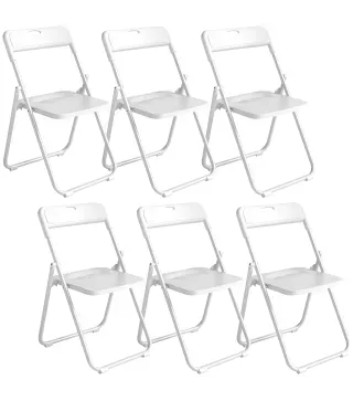Juego de 6 Sillas Plegables de Plástico con Respaldo Curvo Diseño Ventilación Estructura de Acero 48,5x47x75 cm Blanco