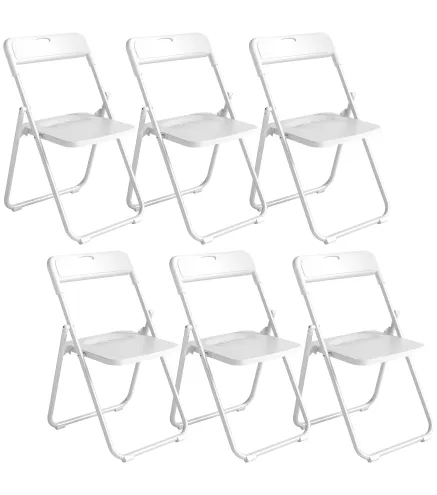 Juego de 6 Sillas Plegables de Plástico con Respaldo Curvo Diseño Ventilación Estructura de Acero 48,5x47x75 cm Blanco