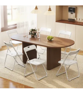 Juego de 6 Sillas Plegables de Plástico con Respaldo Curvo Diseño Ventilación Estructura de Acero 48,5x47x75 cm Blanco