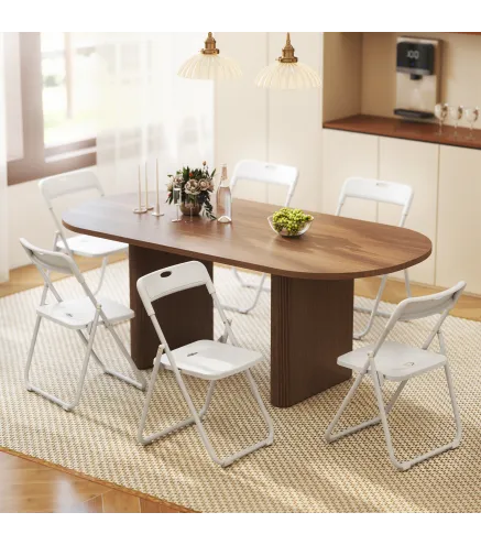 Juego de 6 Sillas Plegables de Plástico con Respaldo Curvo Diseño Ventilación Estructura de Acero 48,5x47x75 cm Blanco